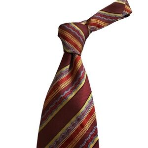 Daniel de Fasson Sevenfold Tie Elegant Striped in Red & Gold Silk Wide 58” x 4”